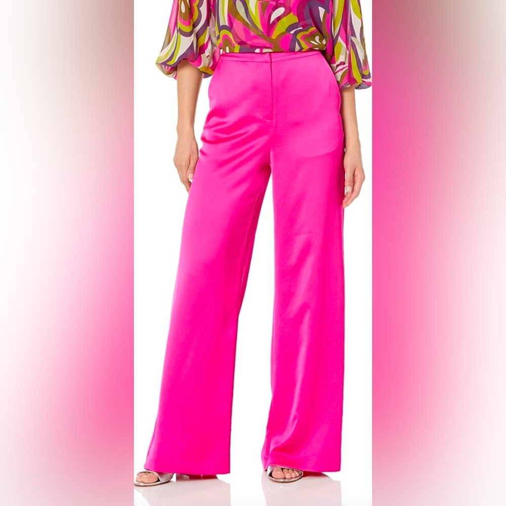 Trina Turk Nolita Hot Pink Satin Wide Peg Pants
